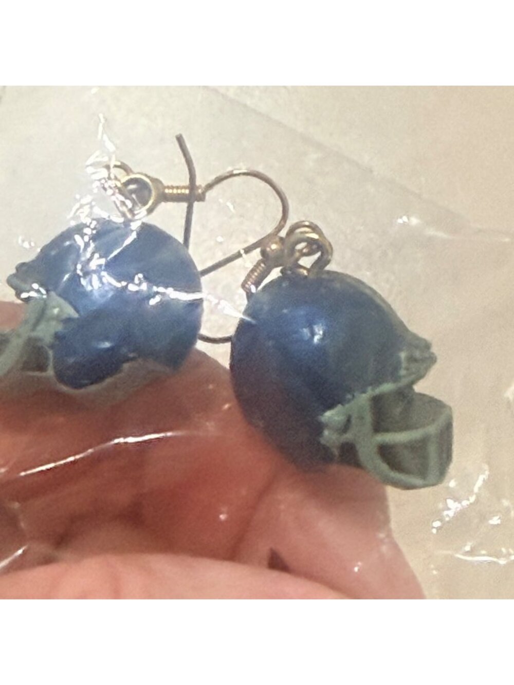 Vintage Russ Blue Football Helmet Earrings Novelty Sports Fan Jewelry
